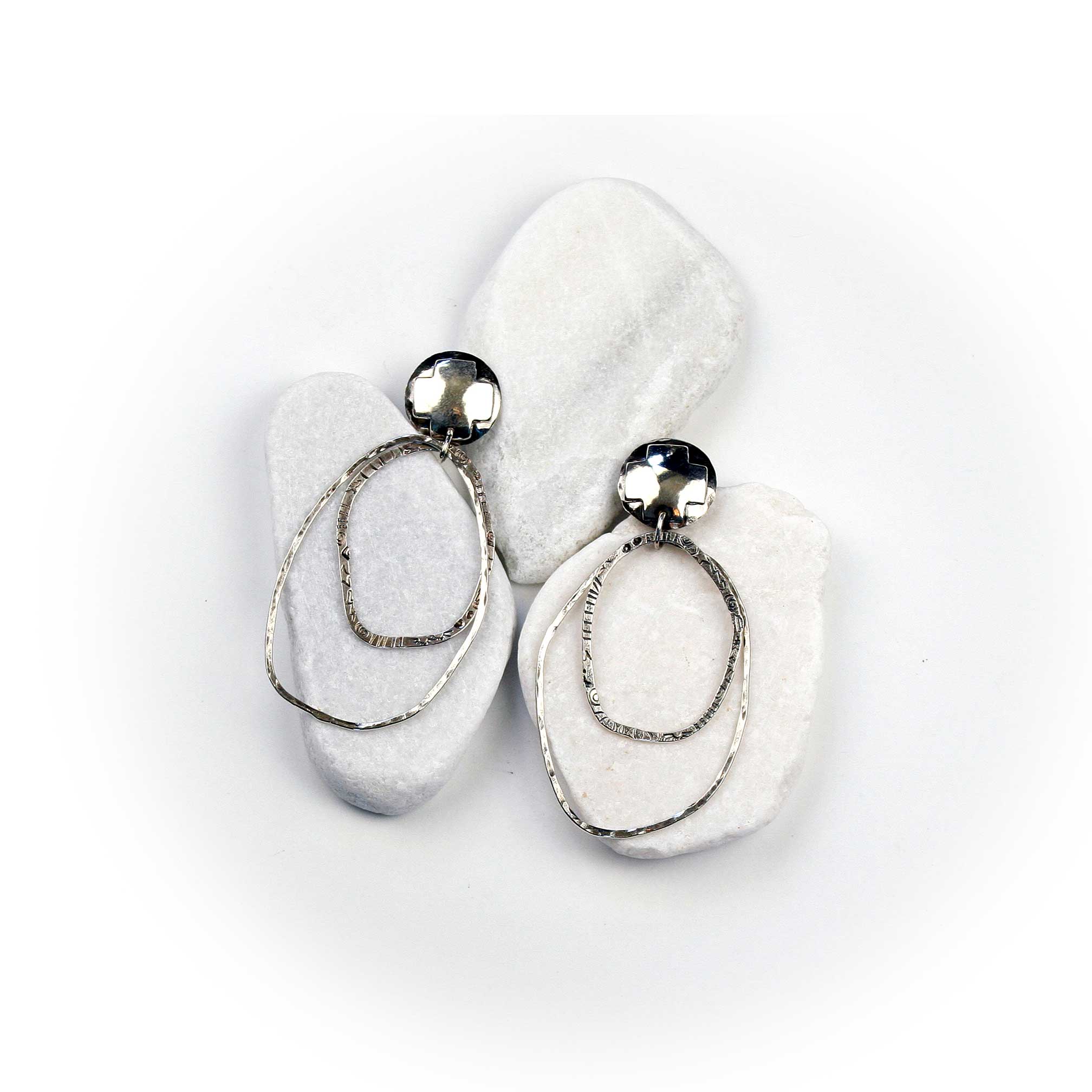 Sterling Silver Double Hoop Earrings, Southwestern Cross