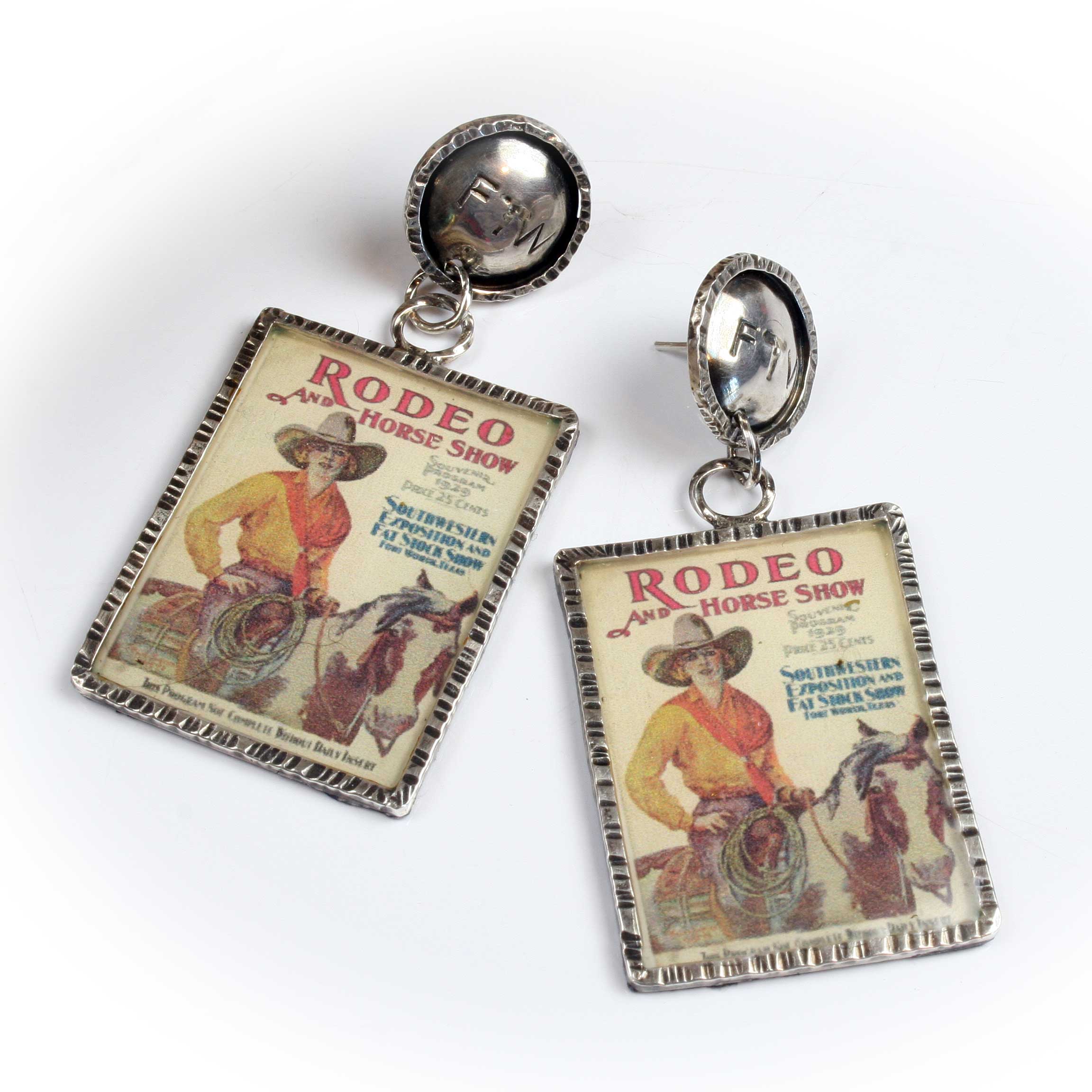 Fort Worth Rodeo Program Earrings, Vintage, Sterling Silver