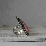 Pink and Black Rhodonite Statement Ring with Garnet in Sterling Silver