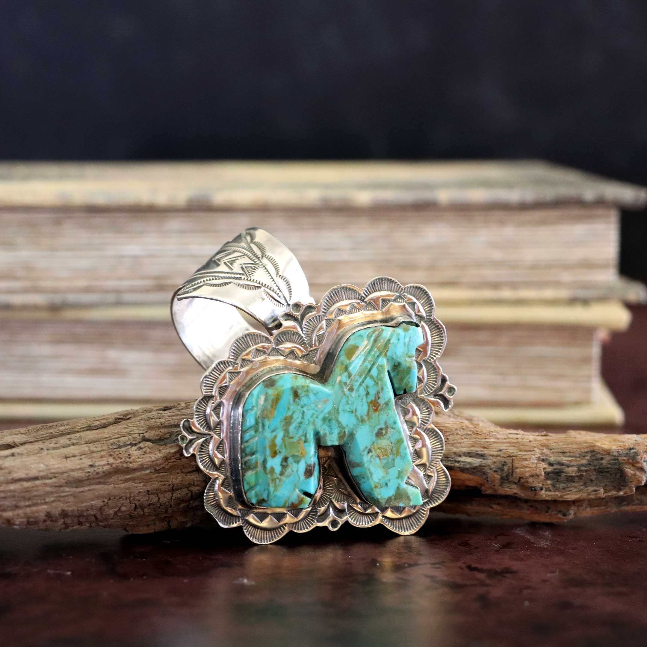 Vintage Turquoise Horse Pendant, Stamped Sterling Silver