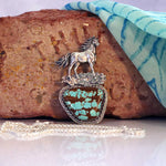 Number 8 Mine Turquoise with Sterling Silver Horse Pendant and Necklace