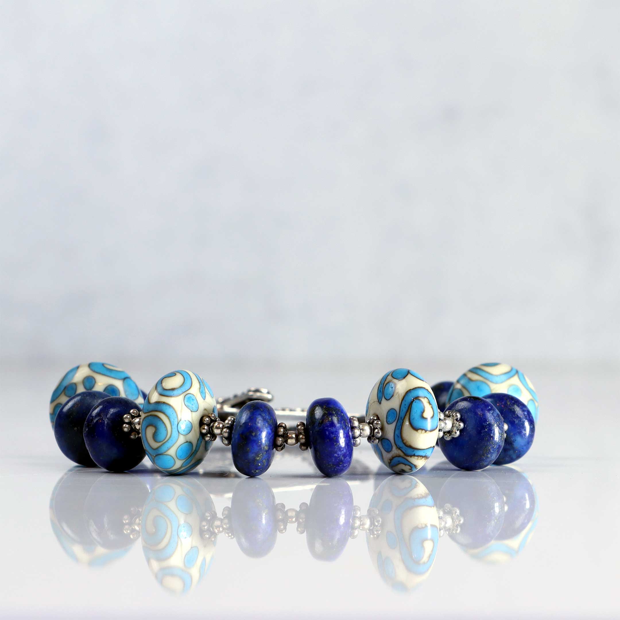 Lapis Lazuli and Lampwork Beaded Bracelet