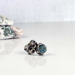 Fused Freeform Sterling Silver Ring with Apatite in Offset Bezel