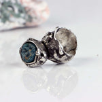 Fused Freeform Sterling Silver Ring with Apatite in Offset Bezel