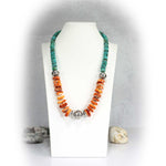Turquoise & Spiny Oyster Beaded Necklace, Handcrafted Sterling Silver Components