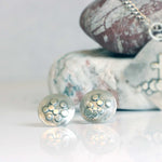 Silver Silver Stud Earrings, Textured with Sterling Silver Dots