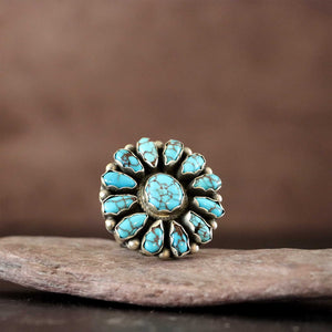 Turquoise and Sterling Silver Cluster Ring By Paul Livingston