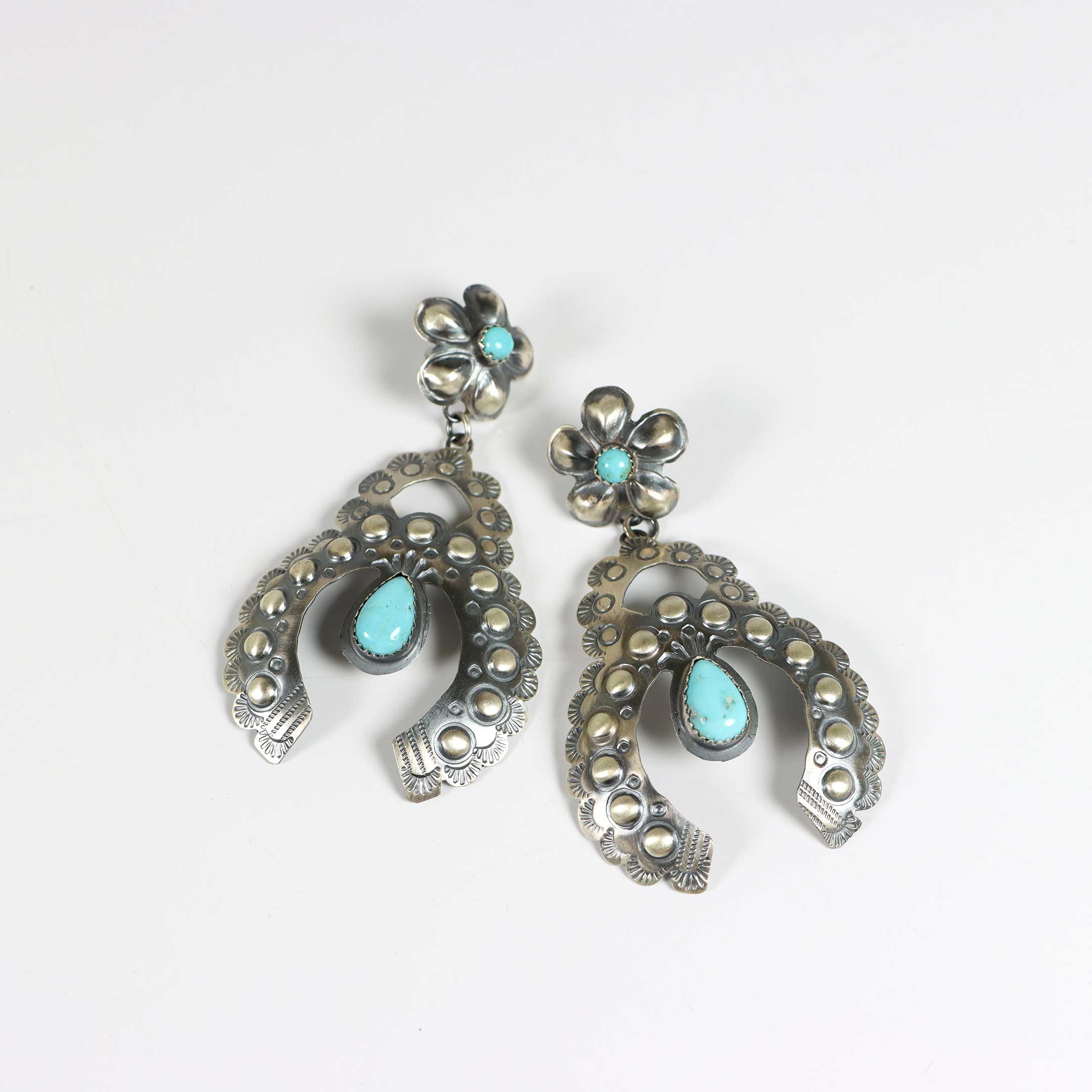 Stamped Sterling Silver Earrings with Turquoise by Gabrielle Yazzie