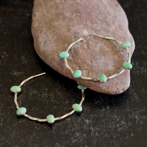 Twisted Sterling Silver Hoop Earrings with Turquoise