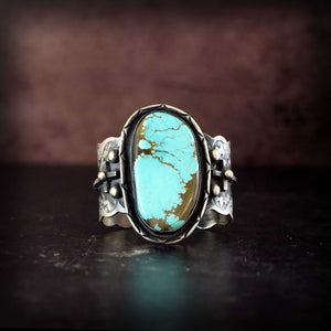Large Stamped Cuff with Turquoise Cabochon by Chimney Butte