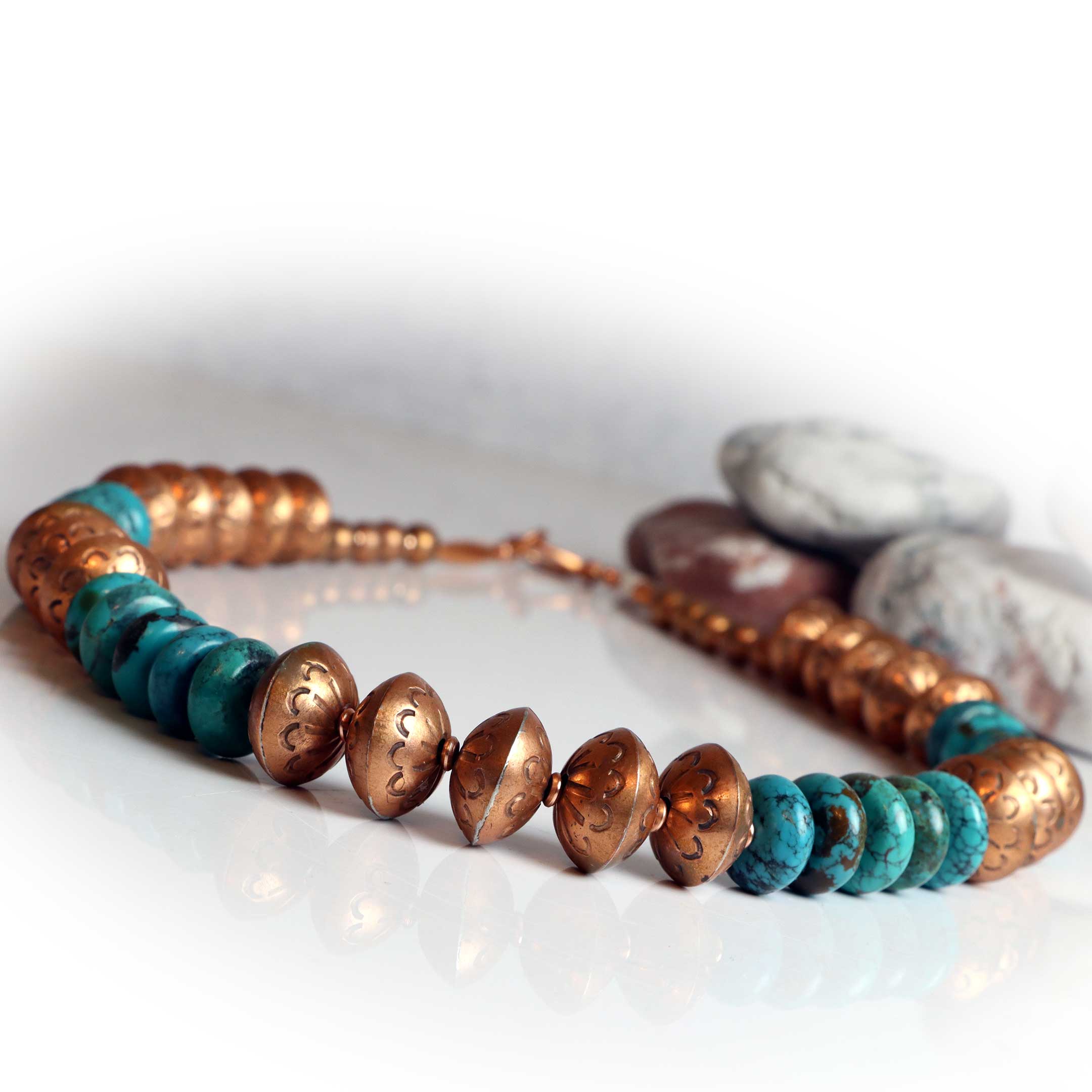Turquoise and copper beaded necklace