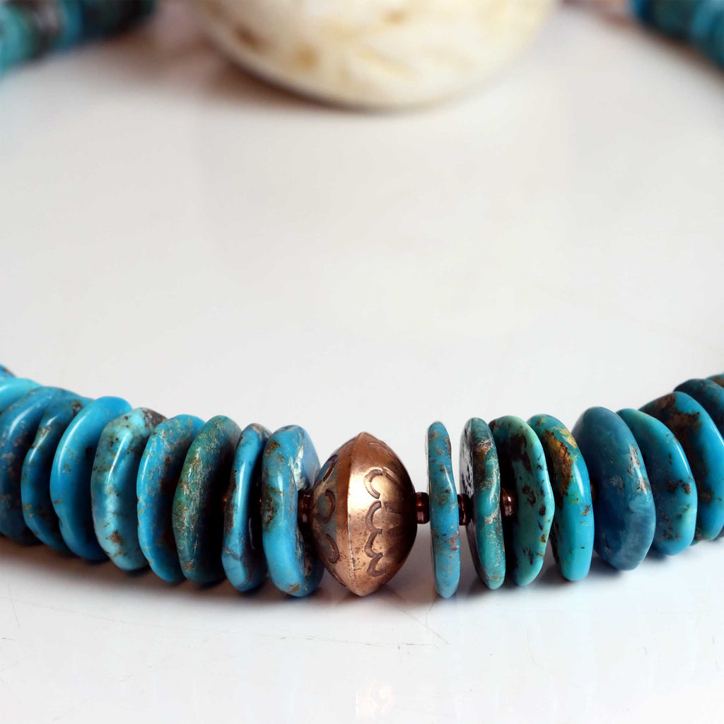 Genuine Turquoise and copper beaded necklace