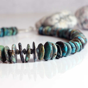 Turquoise beaded necklace with sterling silver closure