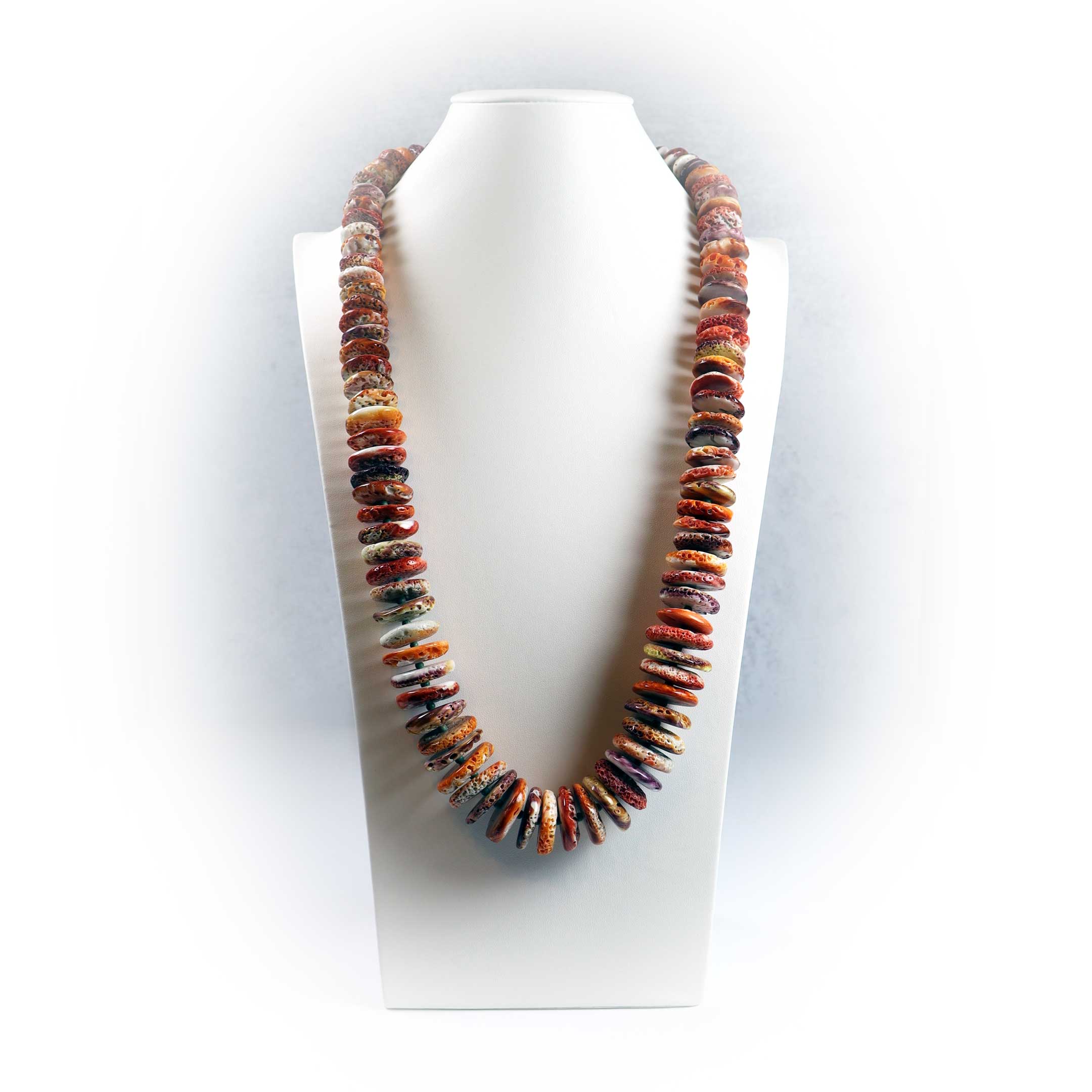 Orange spiny oyster, turquoise, and sterling silver necklace