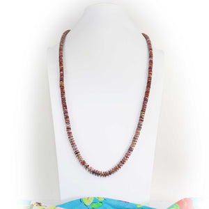Spiny oyster beaded long necklace with sterling silver closure