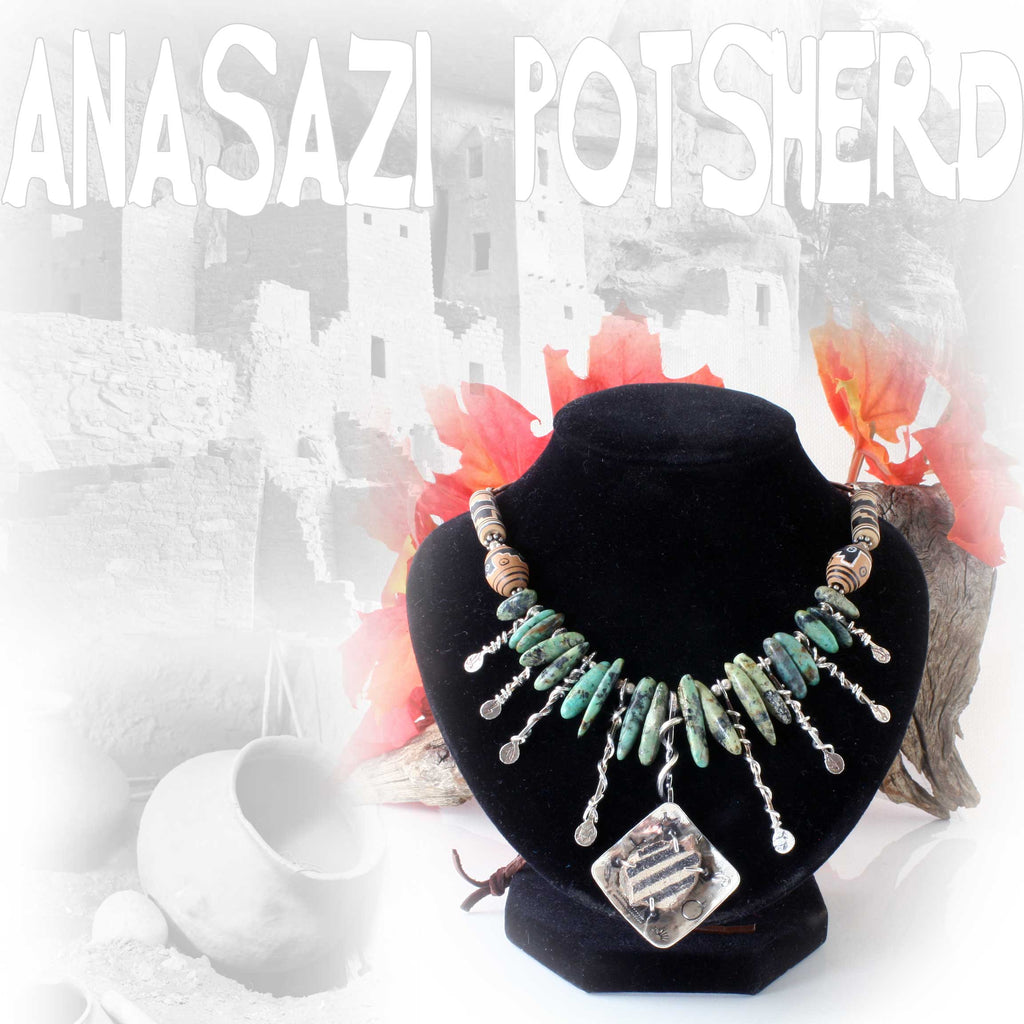 Turquoise and Anasazi Pot Shard Necklace