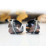 Copper and Sterling Feather Hoop Earrings