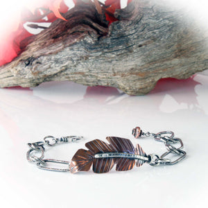 Copper and Sterling Silver Feather Bracelet