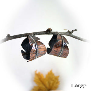 Copper and Sterling Feather Hoop Earrings