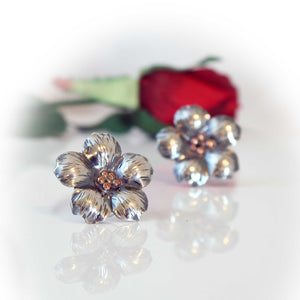 Sterling Silver Flower Stud Earrings with Copper