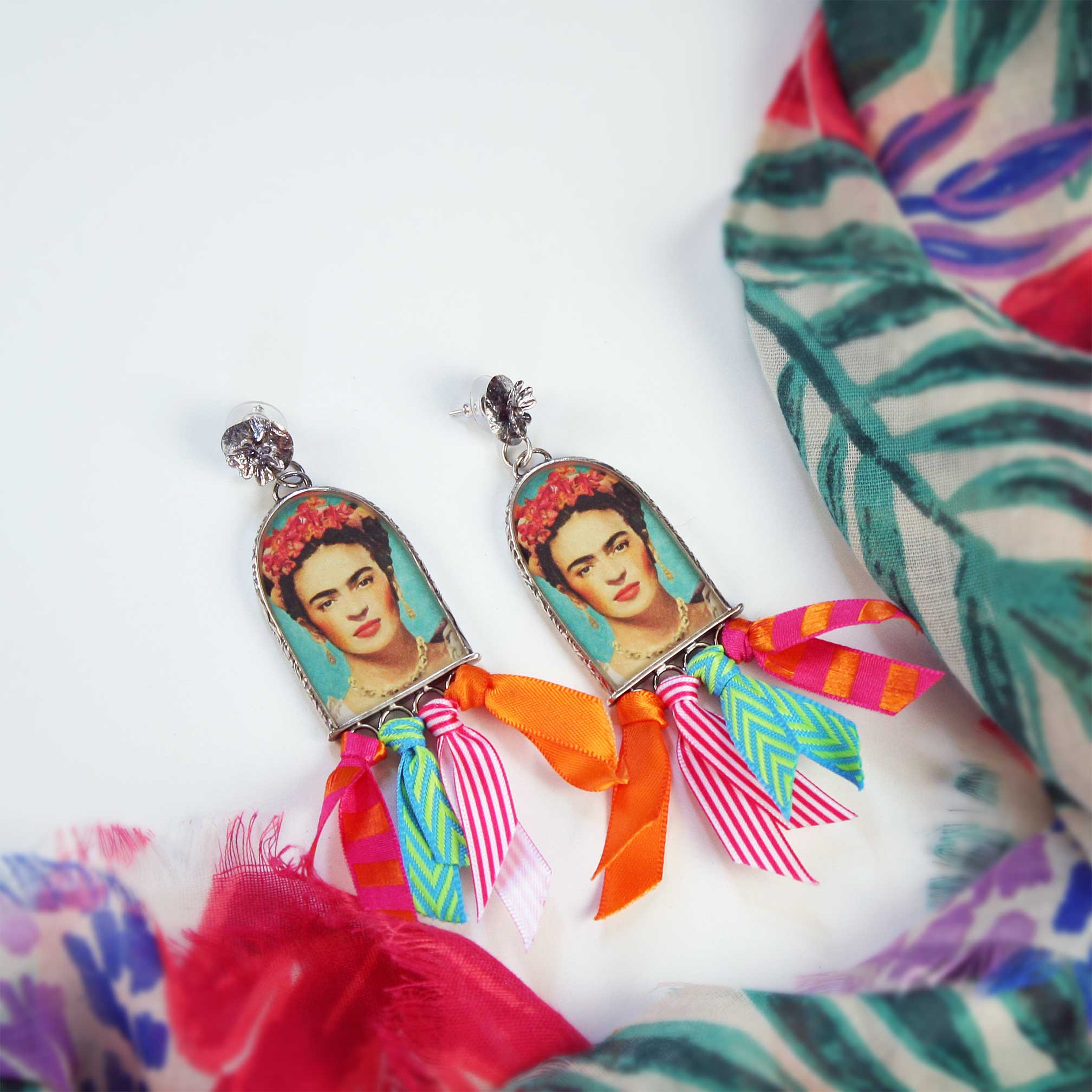 Frida Kahlo Portrait Earrings in Sterling Silver