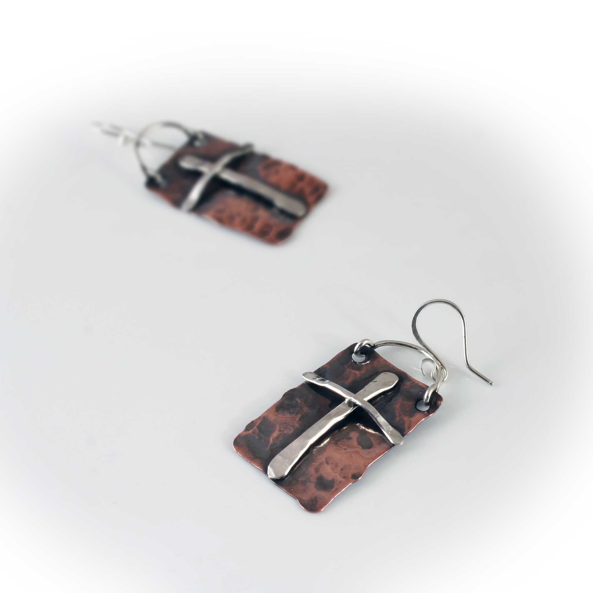 Southwestern Cross Earrings in Sterling Silver and Copper
