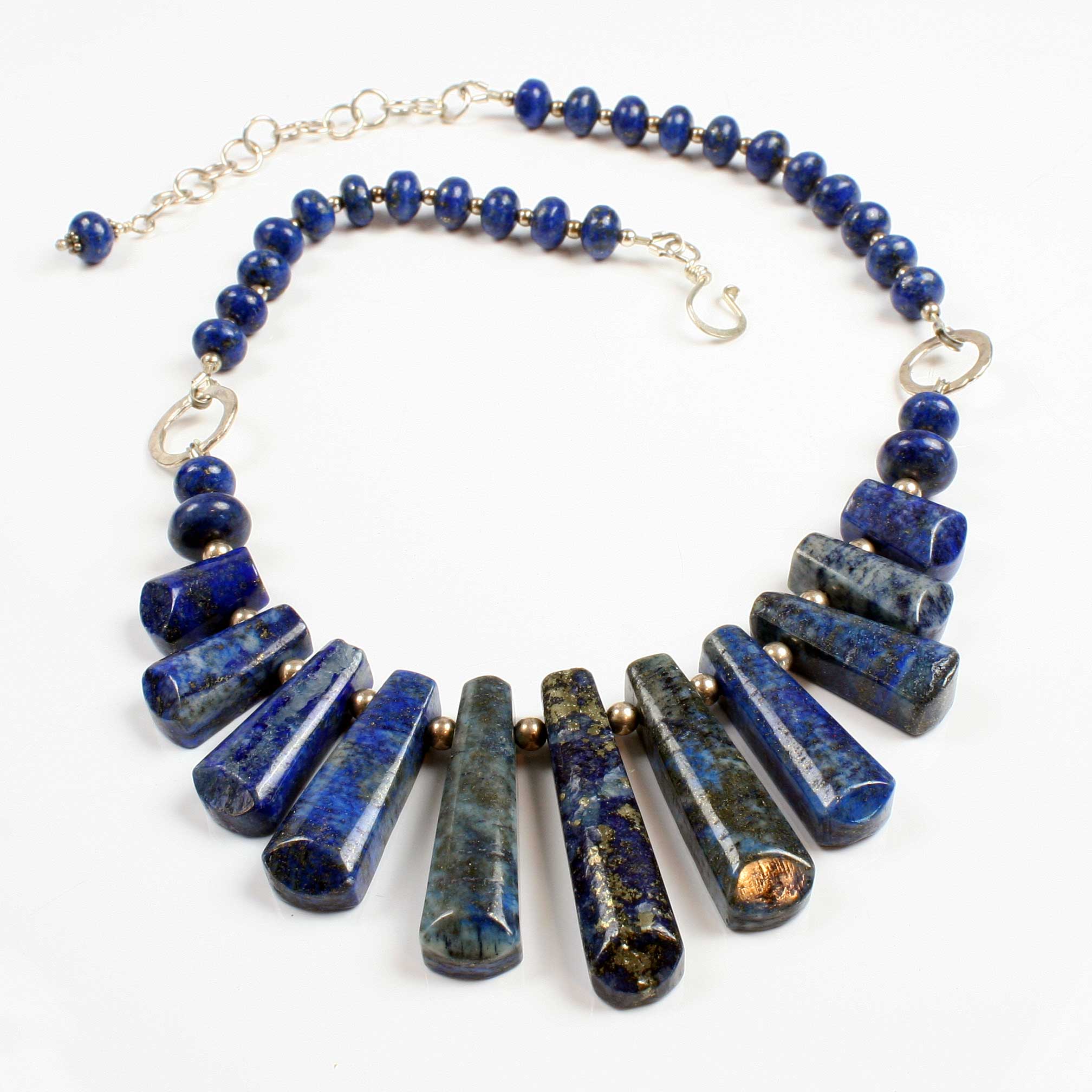 Polished Lapis Lazuli Necklace / Choker, Sterling Silver