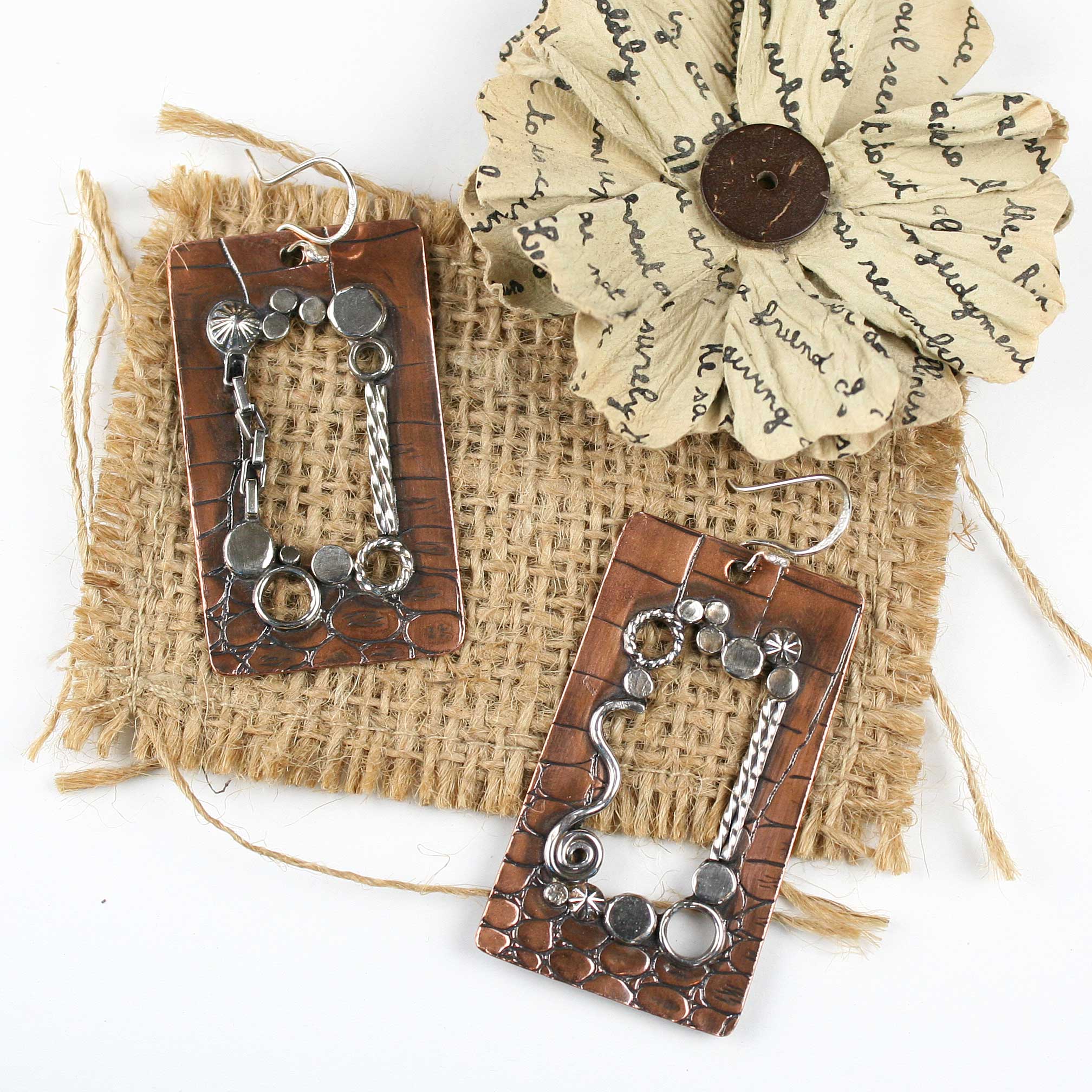 Steampunk Asymmetrical Earrings in Sterling Silver and Copper