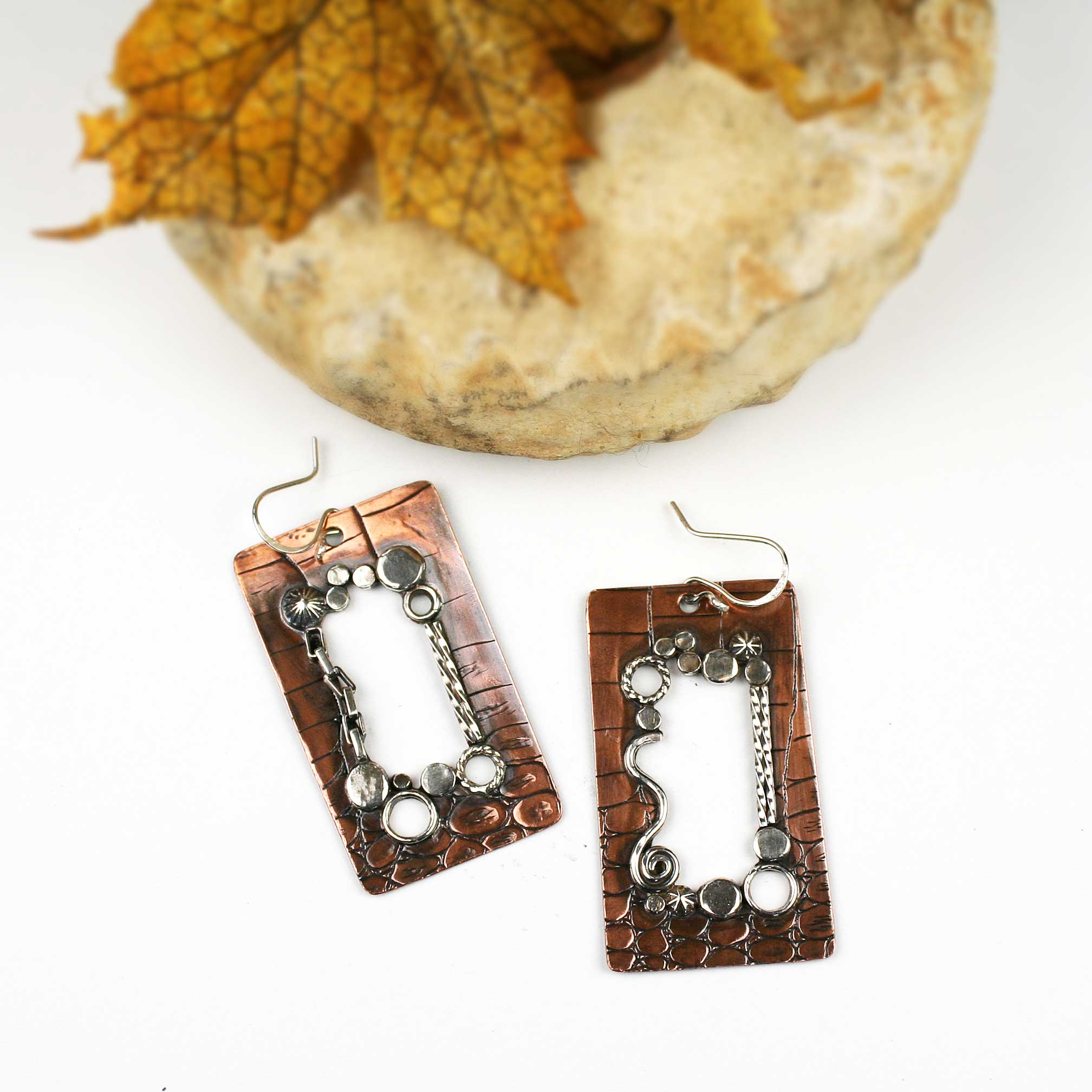 Steampunk Asymmetrical Earrings in Sterling Silver and Copper